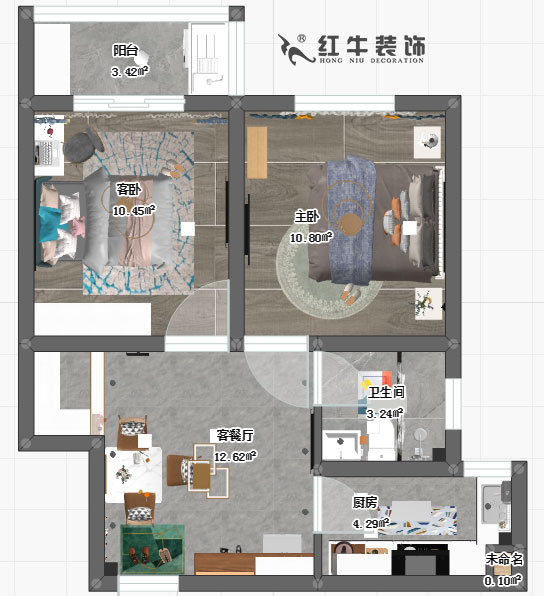 熊皓宇_銀龍雅苑3-2-307-60㎡-現代風格_彩平面