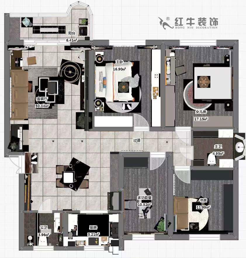魏明花_梅花山莊21-201-702-153㎡-現代簡約風格_4室2廳2衛(wèi)（二手房裝修）_定制家￥260000_全包26萬00_03彩平圖
