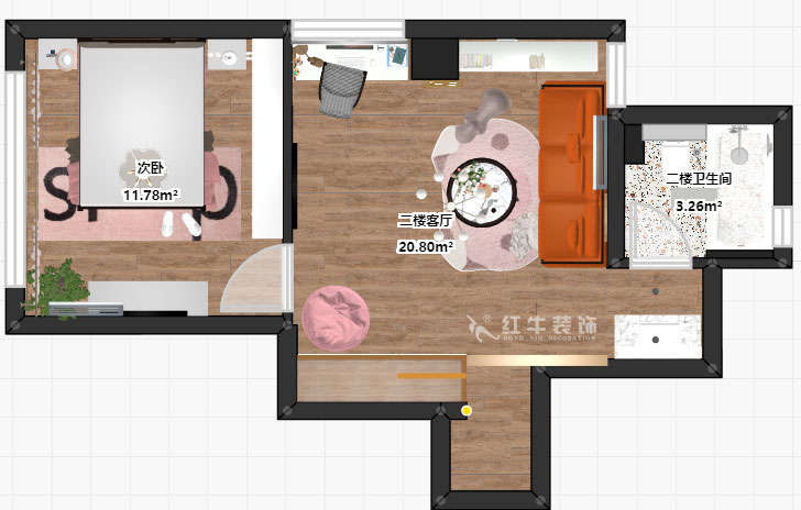 蔣?。魅A龍樾2-6-312-106㎡-簡約風格｜小復式｜2室2廳2衛(wèi)｜二新房裝修｜成品家￥162999｜全包15萬｜00_06二樓彩平圖