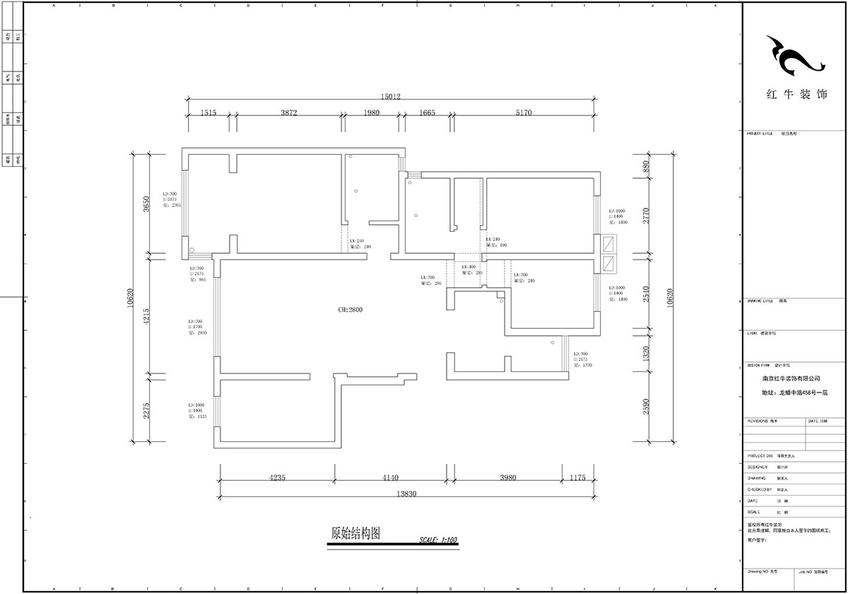 【實景案例】蔣?。辖饢|郡2-302-135㎡-現(xiàn)代風格｜4室2廳2衛(wèi)｜定制家￥190562｜全包23萬｜00_01原始結(jié)構(gòu)圖