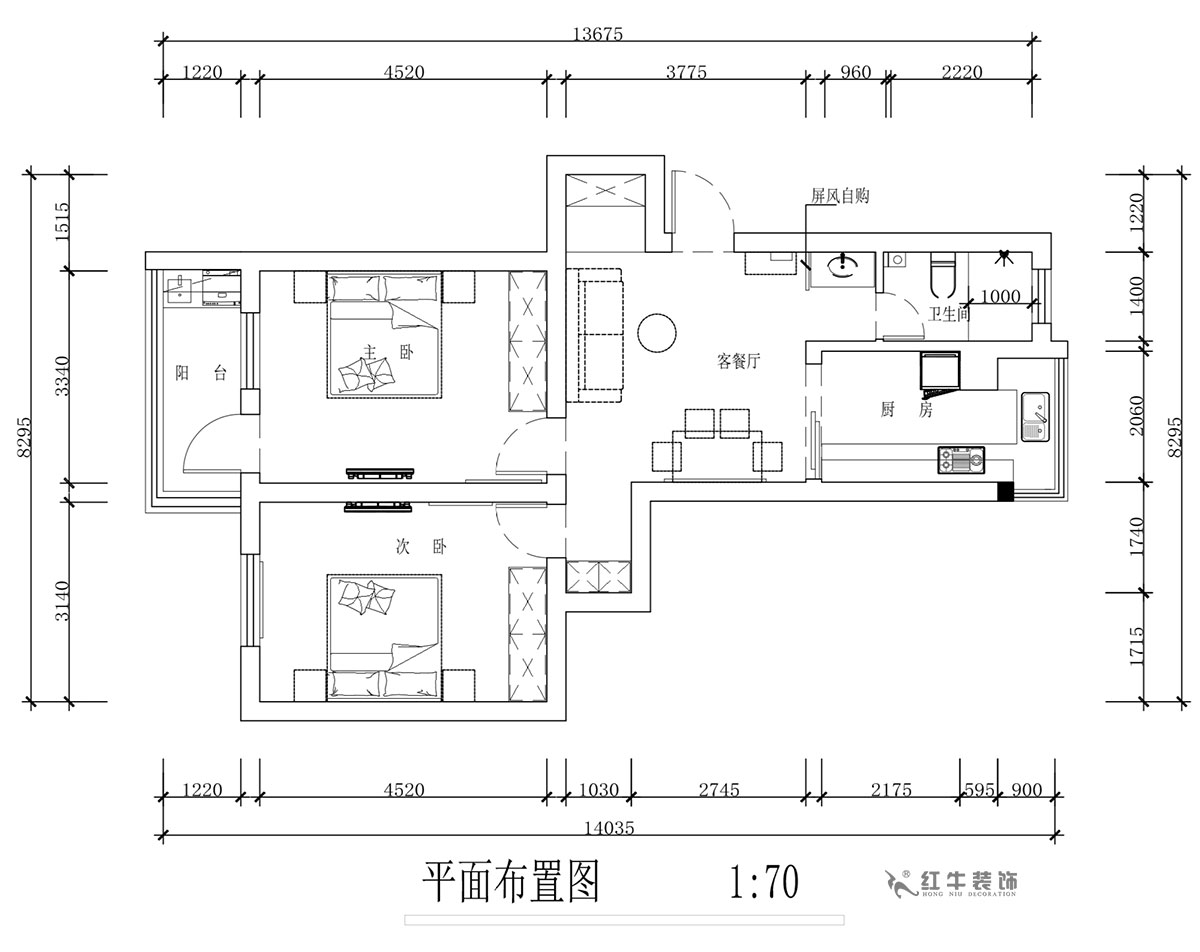 蔣?。蔡┐?1-401-80㎡-現(xiàn)代簡約風(fēng)格｜2室1廳1衛(wèi)｜舊房裝修｜定制家￥126767｜全包12萬｜00_02平面布置圖