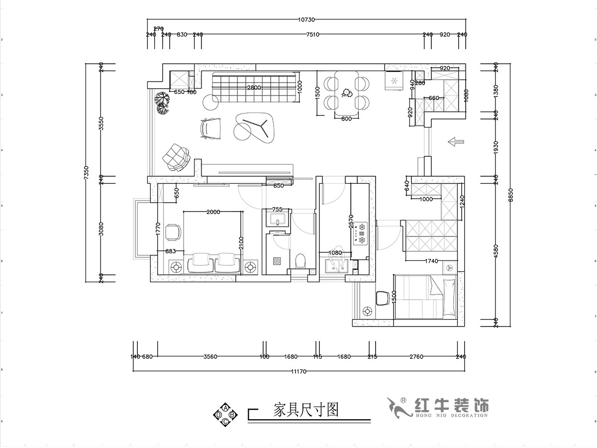 張智猿｜華山山莊4-1102-89㎡-現代風格｜2室2廳1衛(wèi)｜老房裝修｜定制家￥130859｜全包14萬｜00_03家具尺寸圖