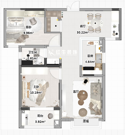 蔣?。o雅嘉園二期4-602-80㎡-現(xiàn)代簡約風(fēng)格｜2室2廳1衛(wèi)｜新房裝修｜定制家｜全包12萬｜00_03平面彩圖