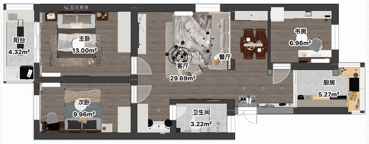 吳波｜寧工新寓一村44-502-90㎡-現代簡約風格｜3室2廳1衛(wèi)｜舊房裝修｜定制家｜全包12萬｜00_04平面彩圖