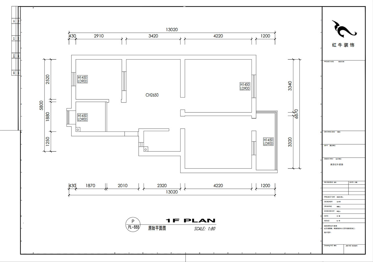 劉小勇｜龍蟠中路466號401室-83㎡-現代簡約風格｜2室2廳1衛(wèi)｜老房裝修｜定制家｜全包10萬｜00_01原始結構圖